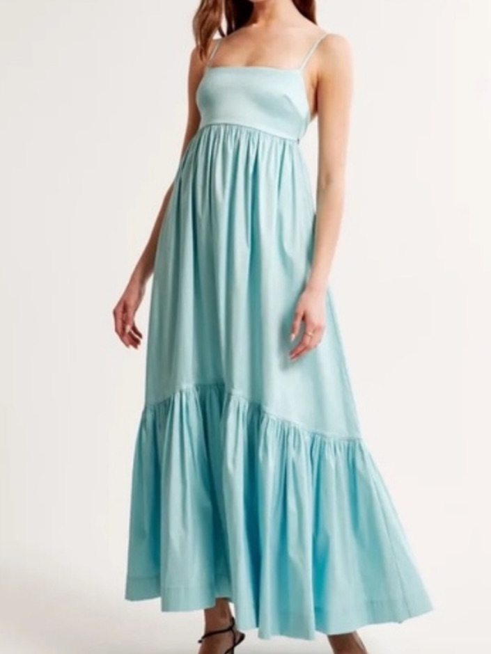 Abercrombie & Fitch Giselle Babydoll Taffeta Ruffle Maxi Dress Sz S Petite